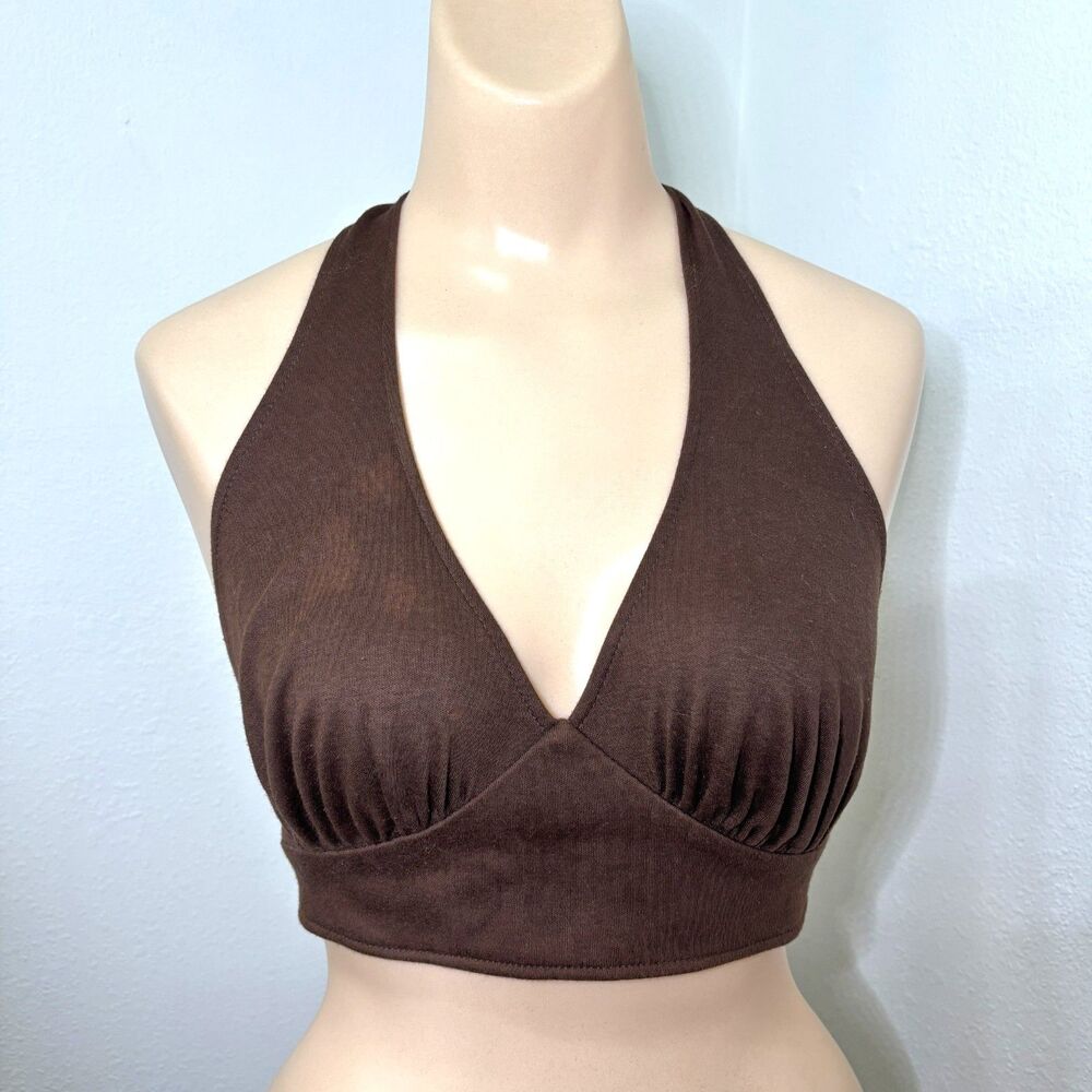 Womens Chocolate Brown Y2K Halter Top Small Boho Earthy Granola Cottage Festival